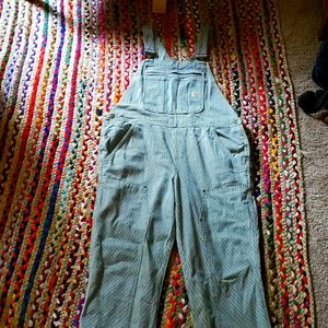 NWOT Tall Women's Rugged Flex® Relaxed Fit Denim Railroad Stripe Bib Overall